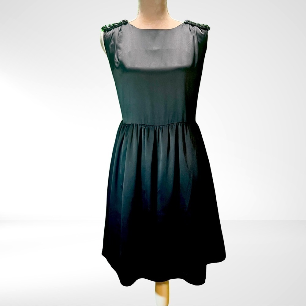 JOE FRESH Black Silk Cocktail Dress with Jeweled Shoulder Detailing EUC Size 12 